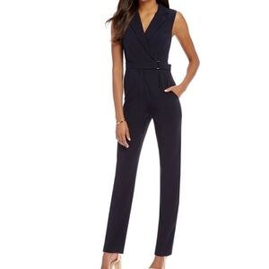 ANTONIO MELANI Blue Sleeveless Jumpsuit with V-Neck